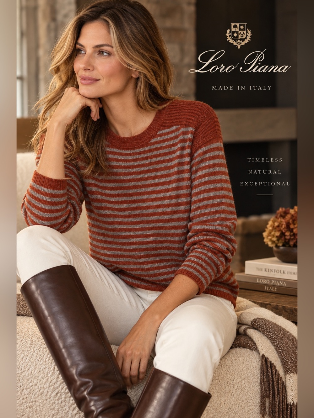 Loro Piana 100% Cashmere Striped Long Sleeve Sweater. Size 36 US Medium